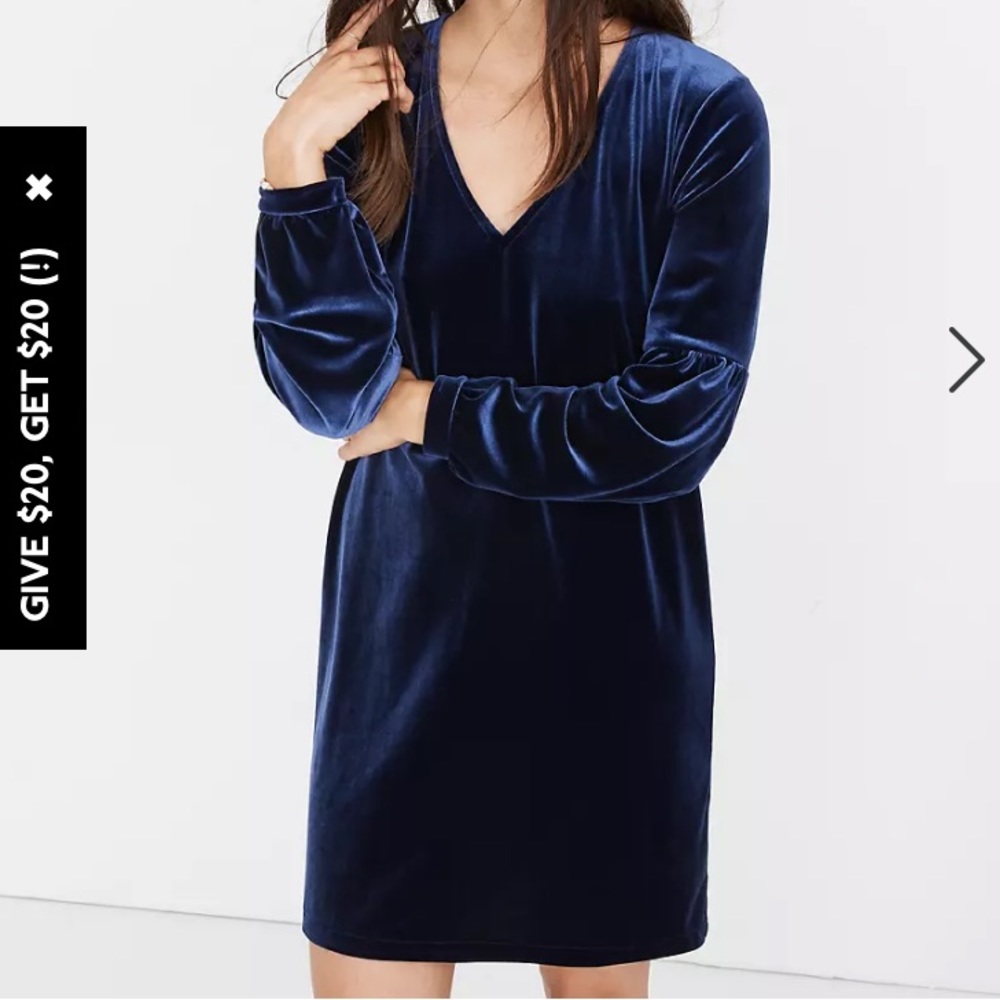 Madewell long sleeve velvet balloon sleeve dress S